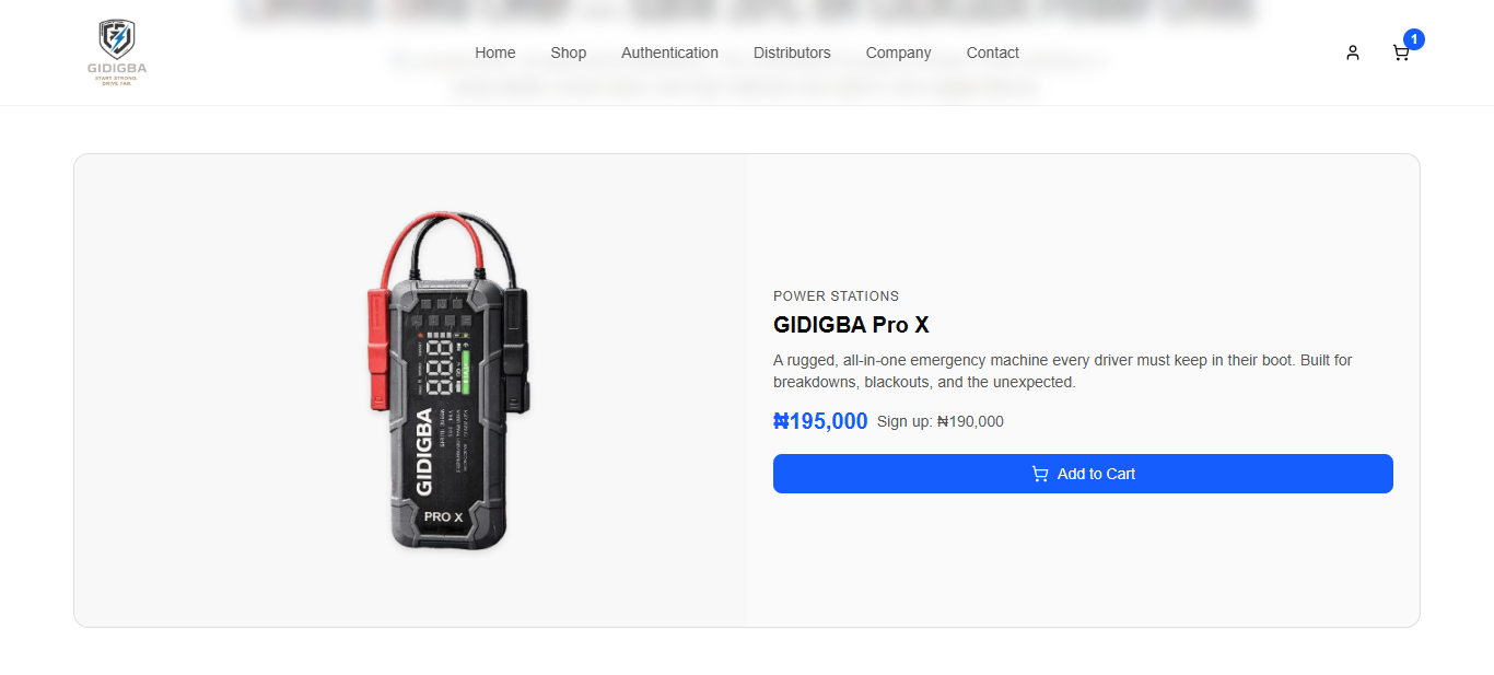 Gidigba website product page screenshot